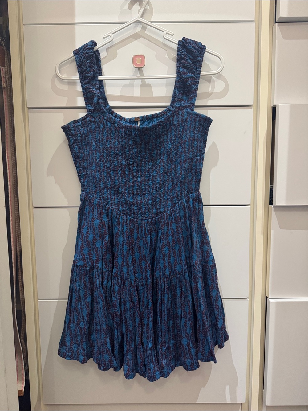 Free People Teal Smocked Dress with Maroon Accents